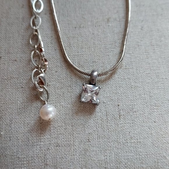 20" Sterling rope chain necklace with Sterling Square cut CZ - Picture 6 of 6